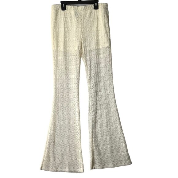 Joe B Layered Bell Bottom Flare Lace Pants Women Large Cream Shorts Boho Hippie - Picture 1 of 6